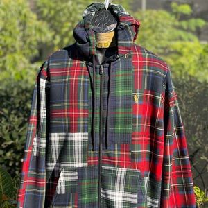 POLO RALPH LAUREN PATCHWORK PLAID FULL-ZIP FLEECE HOODIE